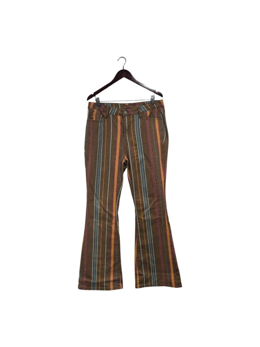 Judy Blue Women's Flare High Rise Jeans Size 13/31 Brown Stripe Denim Stretch